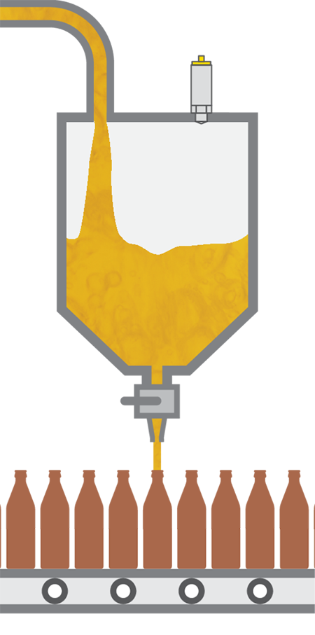 Niveaumeting en -detectie in de voorraadtank van de bierbottelarij