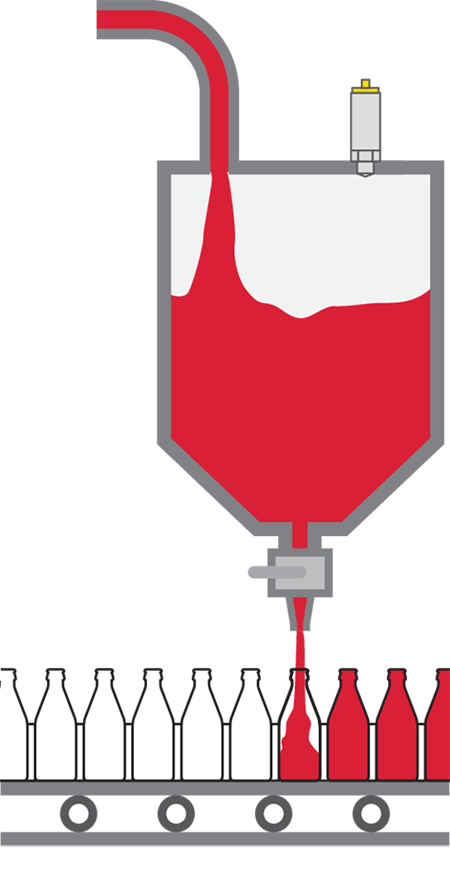 Niveaumeting en -detectie in de voorraadtank van de vulmachine