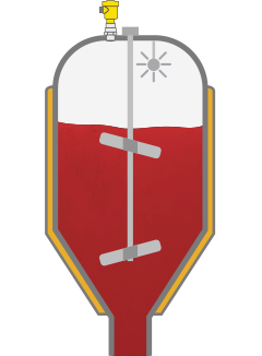 Agitator and spray ball. Radar sensor VEGAPULS 64 for continuous level measurement